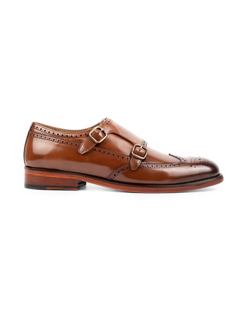 Herren Kazbek Tan Leder Doppel Monk Strap Kleid Schuhe Bild 5