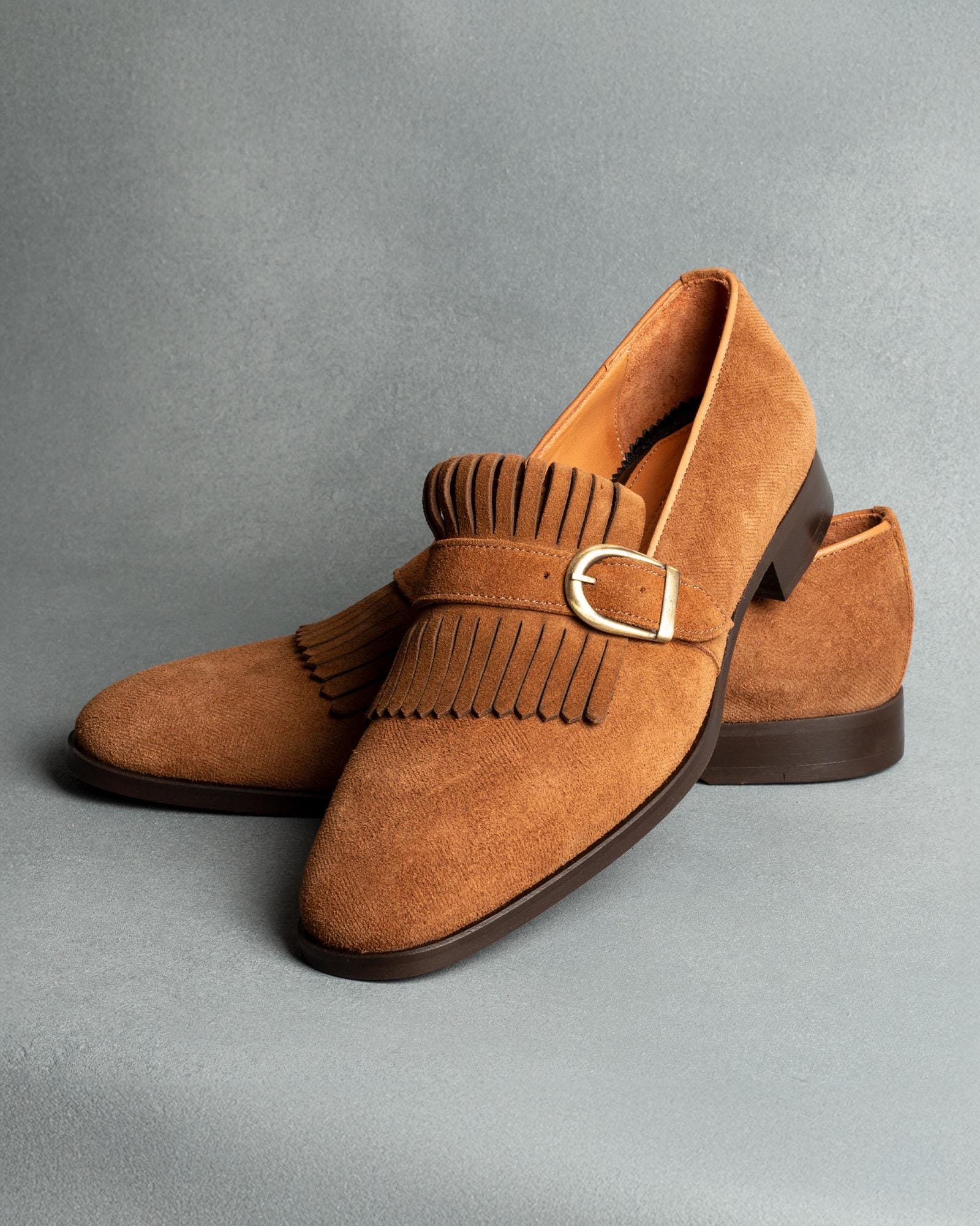 Zerbay Collection Neblina Tobacco Suede Fringe Single Monk Loafer Shoes Size 43 Men main image 3