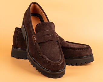 Mocassins Doda homme marron en cuir de veau velours
