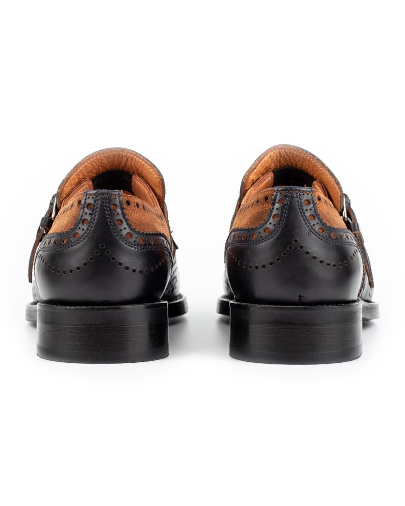 Men's Kabru Navy-Tan Leather Monk Strap Dress Shoes image 7
