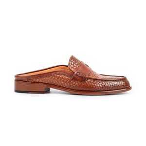 Men's Mawenzi Tan Leather Mules: Men's Patterned Calfskin Half Shoes image 5