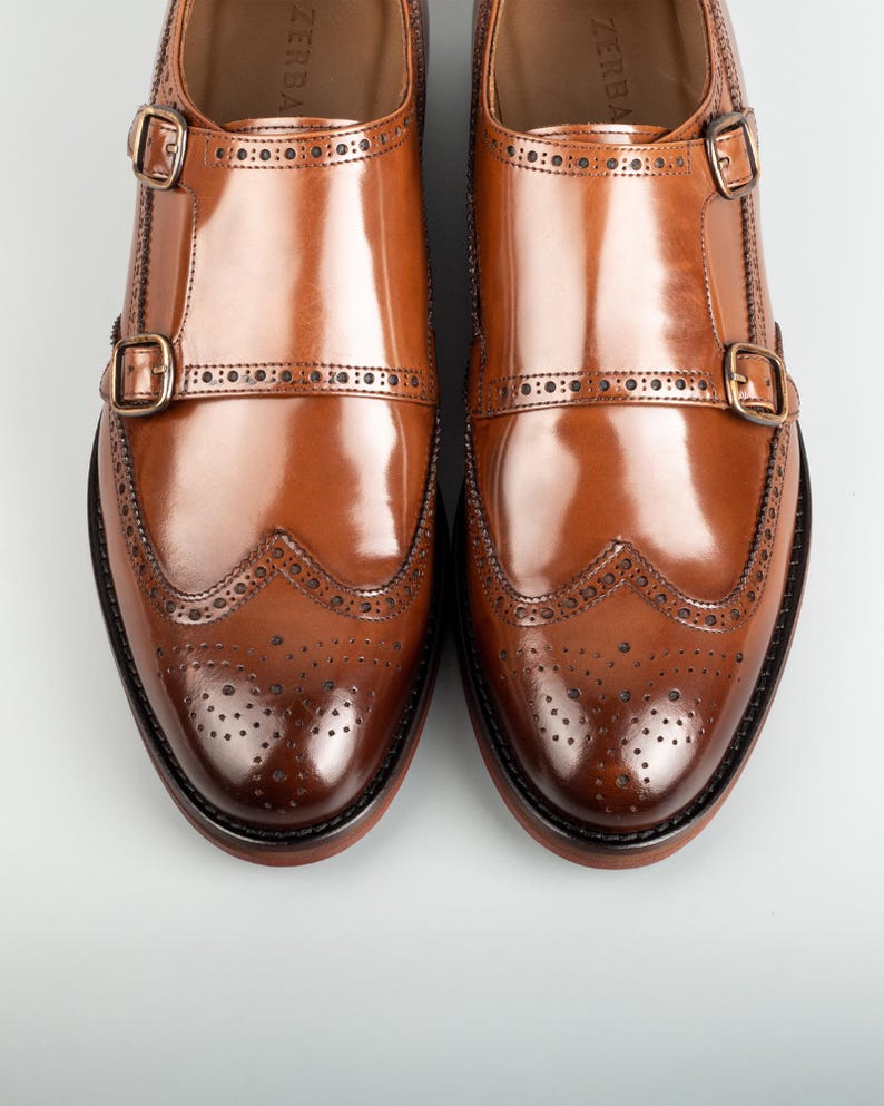 Herren Kazbek Tan Leder Doppel Monk Strap Kleid Schuhe Bild 3
