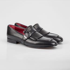 Men's Nevado Black Leather Single Monk Strap Dress Shoes, Blake Stitched image 4