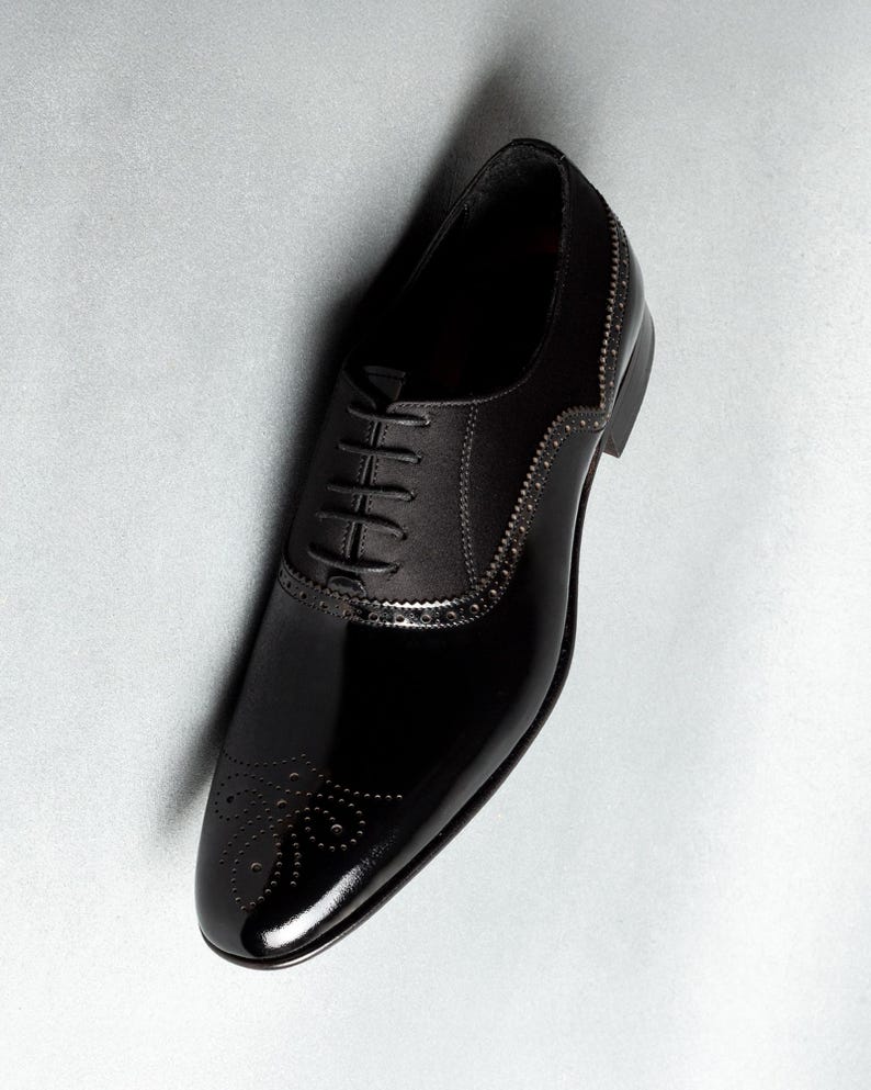 Zapatos Oxford Irazu de charol negro para hombre - Zapatos de vestir tipo esmoquin con costuras Blake imagen 3