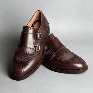 Men's Lhotse Brown Double Monk Strap Dress Shoes, Blake Stitched Leather image 2