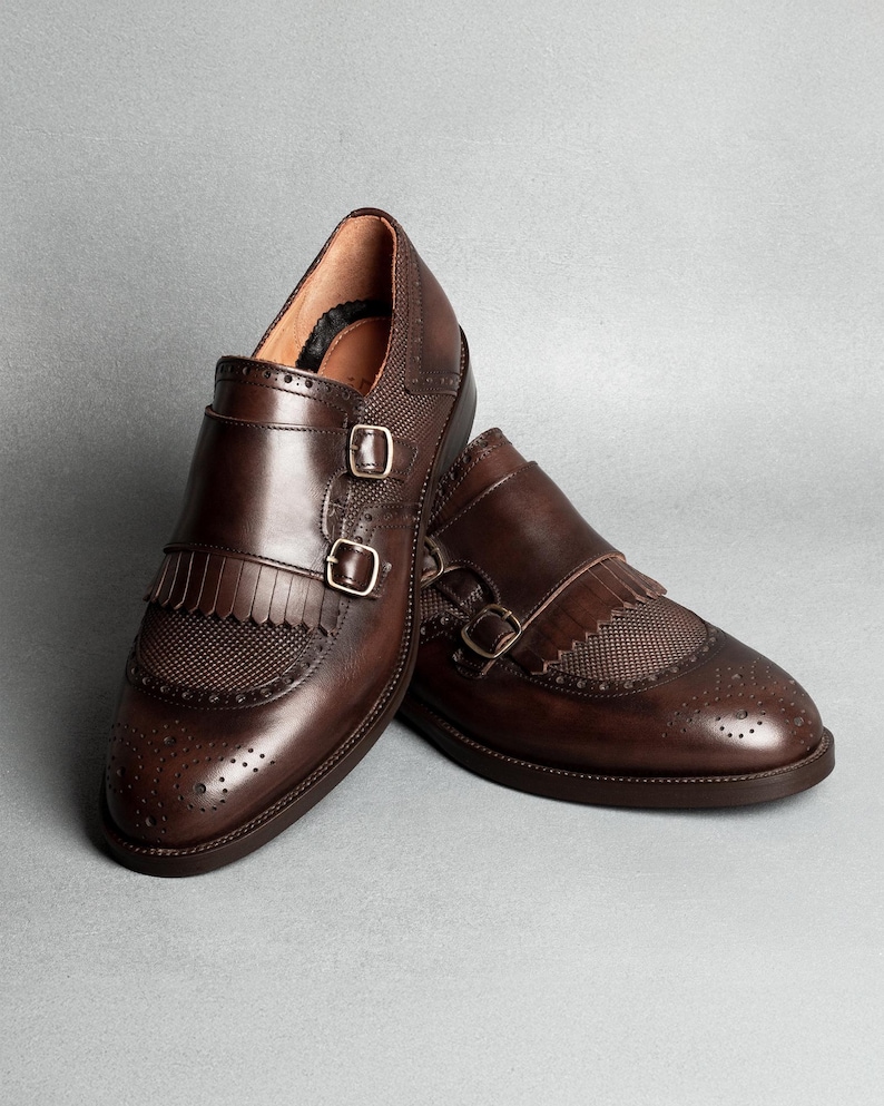 Men's Lhotse Brown Double Monk Strap Dress Shoes, Blake Stitched Leather image 2