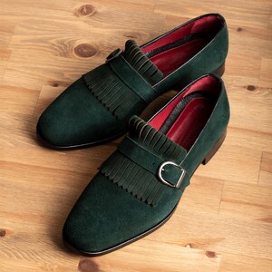 Men's Neblina Green Suede Leather Monk Strap Shoes, Blake Stitched Dress Shoes image 2