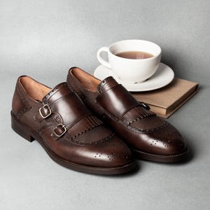 Men's Lhotse Brown Double Monk Strap Dress Shoes, Blake Stitched Leather image 3