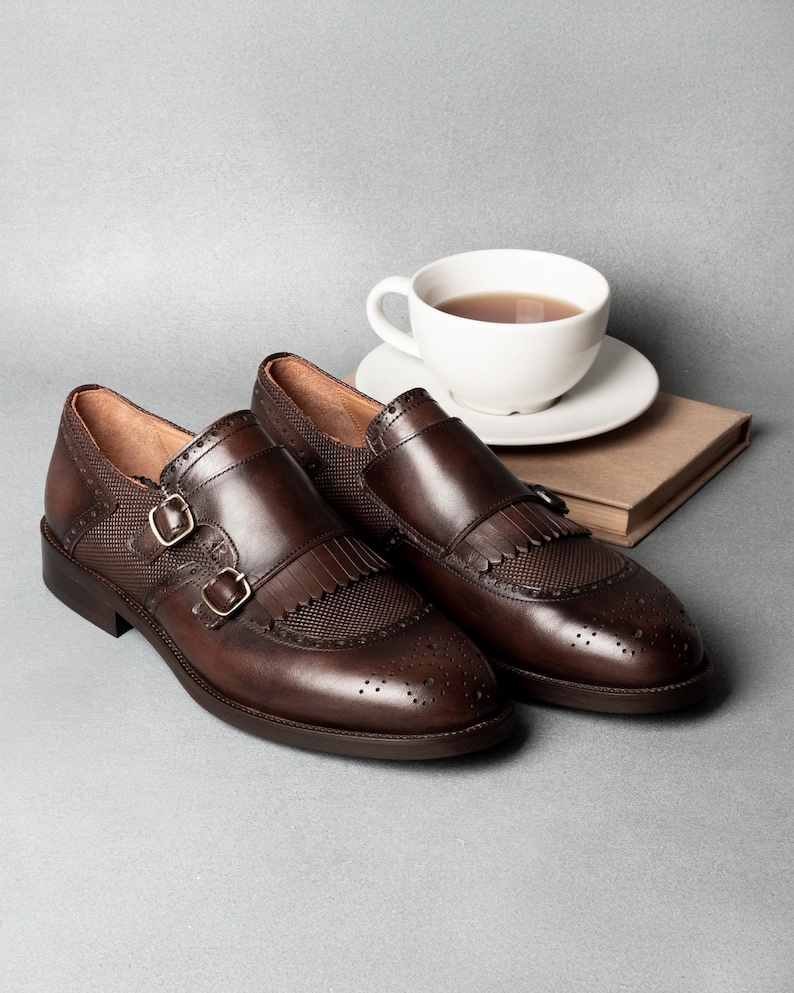 Men's Lhotse Brown Double Monk Strap Dress Shoes, Blake Stitched Leather image 3