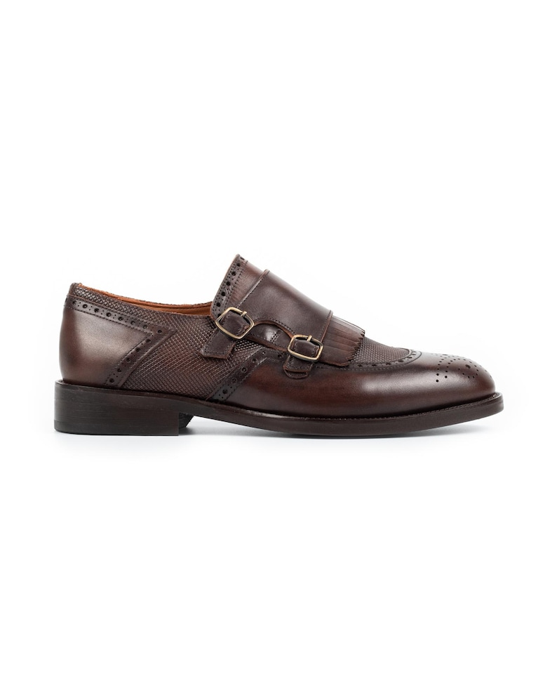 Men's Lhotse Brown Double Monk Strap Dress Shoes, Blake Stitched Leather image 5