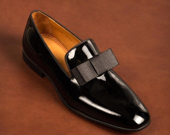 Men's Tolima Black Patent Leather Opera Pumps: Blake Stitched Tuxedo Loafers
