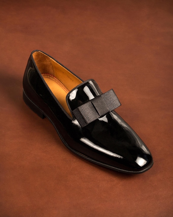 Men's Tolima Black Patent Leather Opera Pumps: Blake Stitched