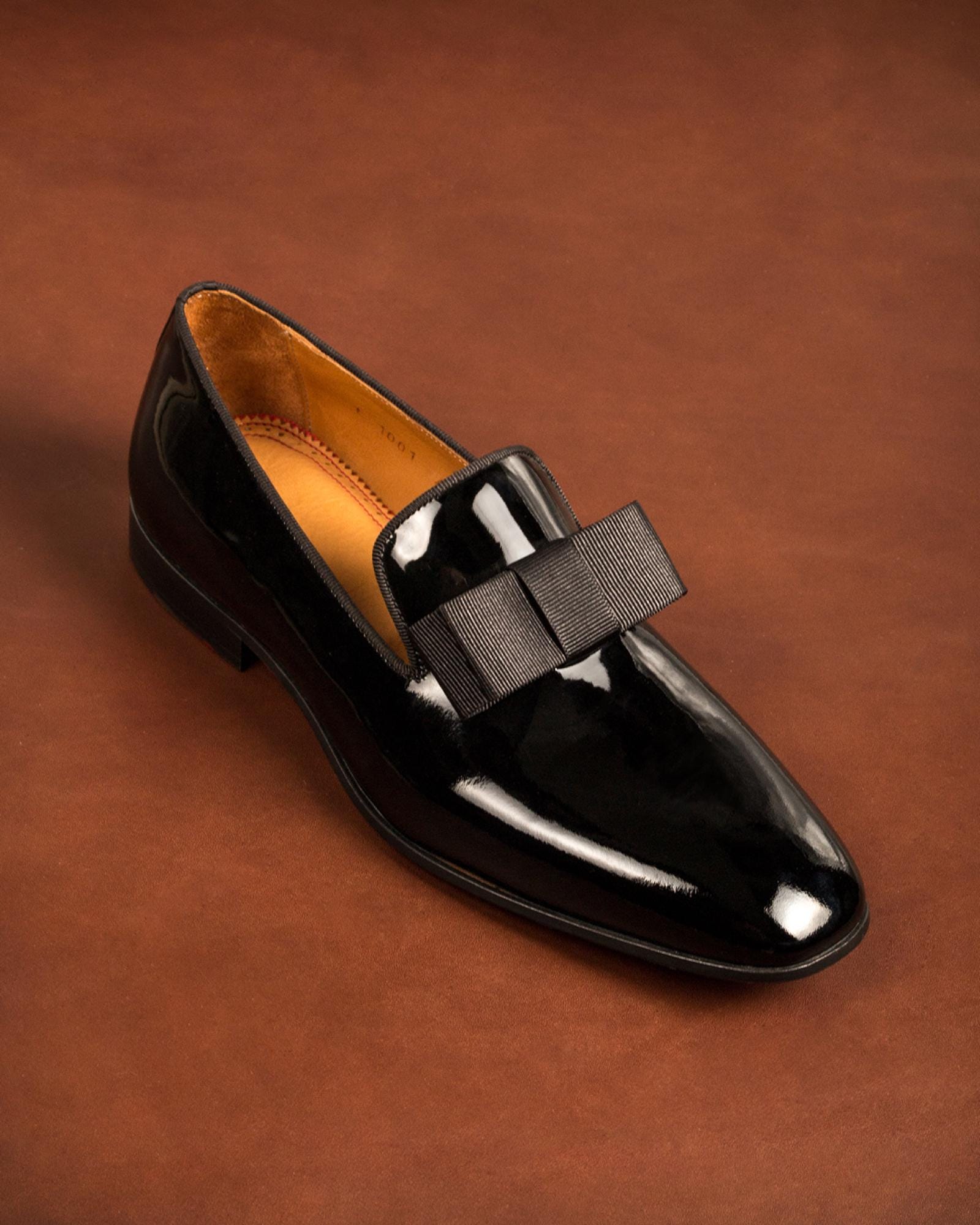Men's Tolima Black Patent Leather Opera Pumps: Blake Stitched