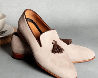 Men's Hekla Mink Suede Leather Tassel Loafers, Blake Stitched