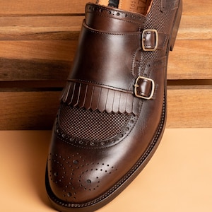 Men's Lhotse Brown Double Monk Strap Dress Shoes, Blake Stitched Leather image 4