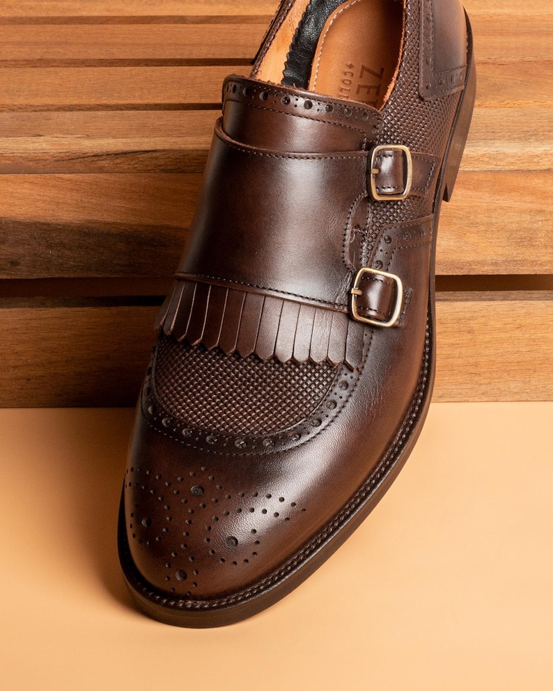 Men's Lhotse Brown Double Monk Strap Dress Shoes, Blake Stitched Leather image 4