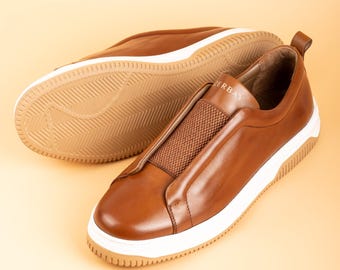 Men's Kamet Tan Leather Slip-On Dress Shoes, Handcrafted