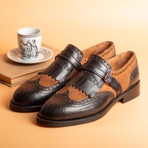 Men's Kabru Navy-Tan Leather Monk Strap Dress Shoes image 3