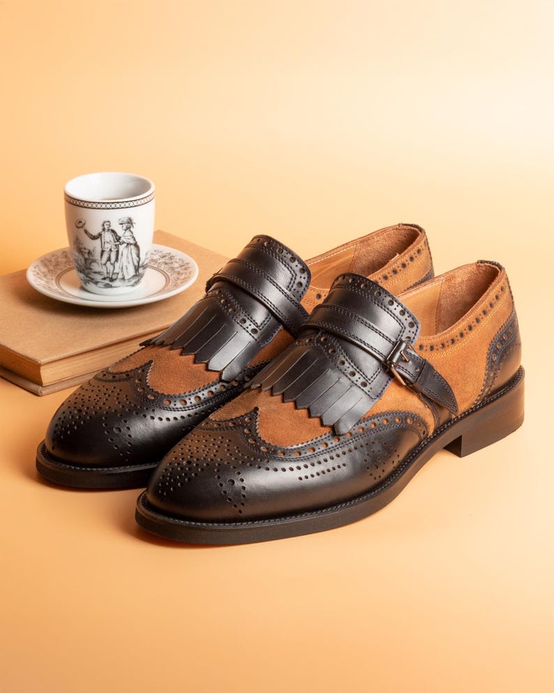 Men's Kabru Navy-Tan Leather Monk Strap Dress Shoes image 3