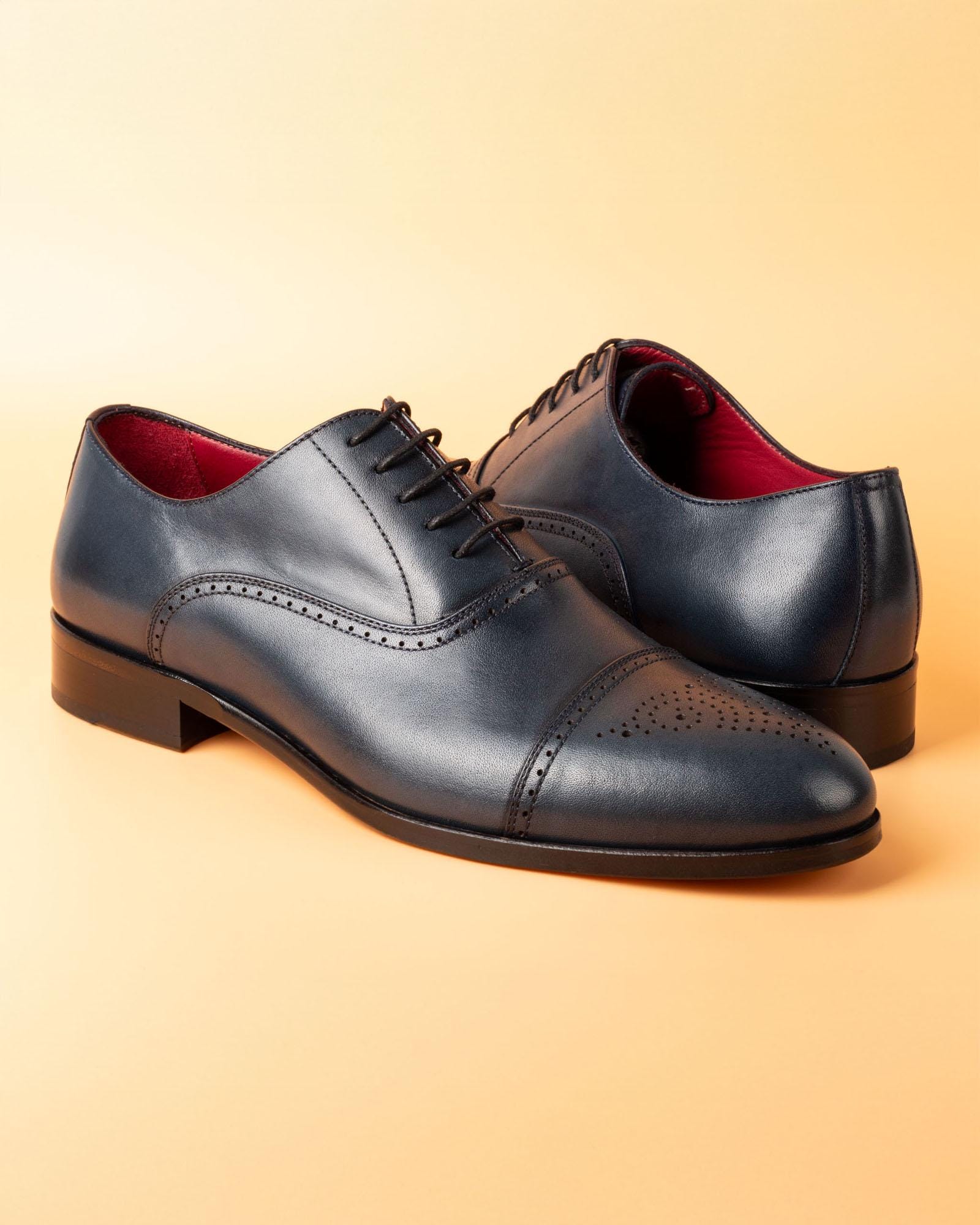 Men\'s Zerbay Eryx Navy-Brown Handpainted Leather Oxford Shoes, Blake Stitched Adriano Brown-Navy Oxford Dress Shoes main image 2