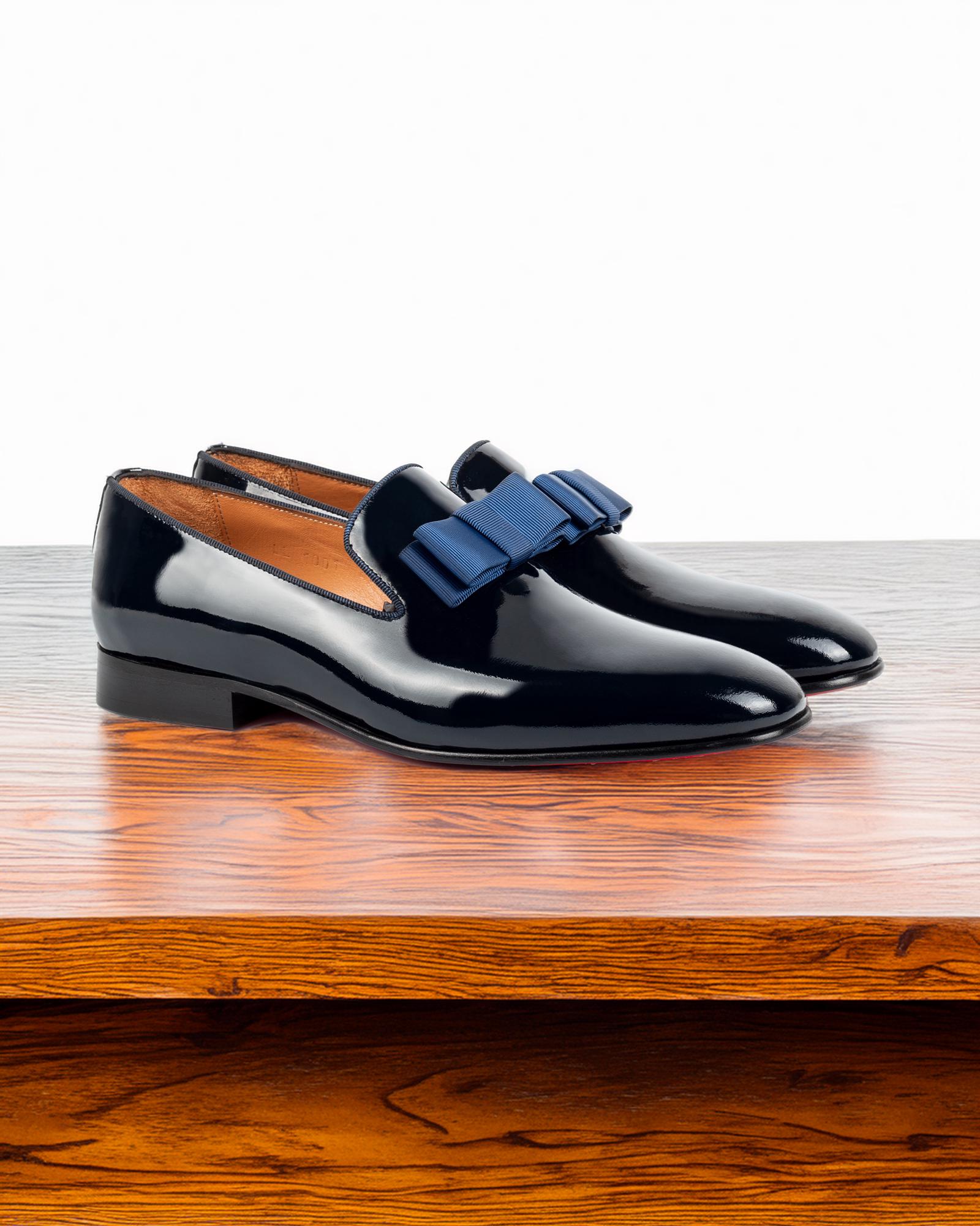 Men\'s Embroidered Patent Leather Loafers in Navy Blake Navy Patent Leather Lug Bit Loafers main image 4