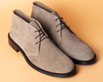 Men's Rainier Mink Suede Chukka Boots, Handcrafted Leather Lace-Up