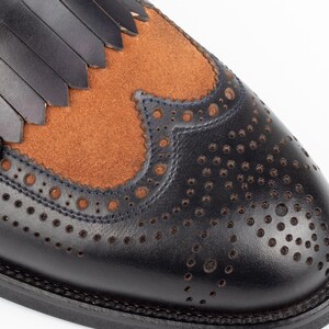Men's Kabru Navy-Tan Leather Monk Strap Dress Shoes image 6