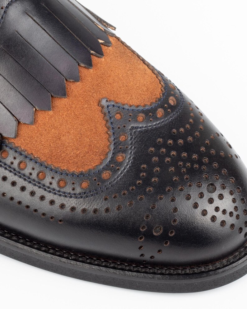 Men's Kabru Navy-Tan Leather Monk Strap Dress Shoes image 6