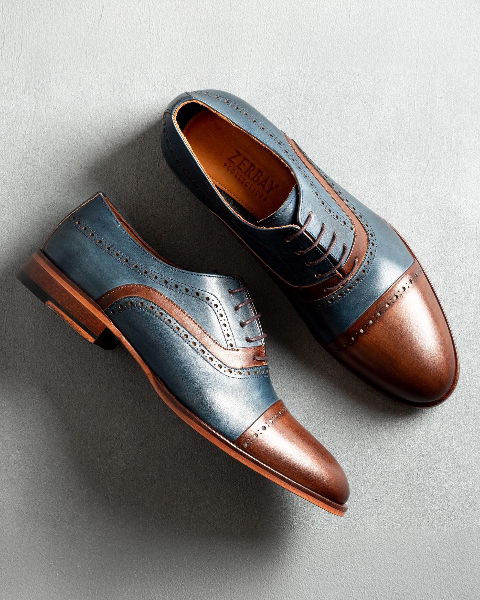 Chaussures Oxford DIEPPA RESTREPO Lacets Marron Bout Bleu Métallisé - Taille 6.5 US Neuf Boîte