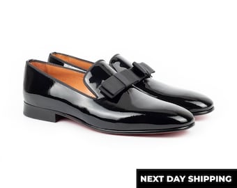 TOLIMA BLACK Handcrafted Patent Leather Opera Pumps Tuxedo Loafer Men's Dress  Shoes Leather Outsole Full Standard Size 