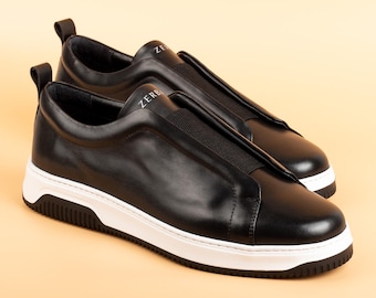 Men's Kamet Black Leather Slip-On Dress Shoes, Handcrafted