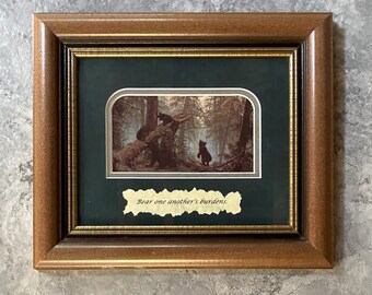 Bear One Another&#39;s Burdens Galatians 6:2 Vintage Framed Bear Print Cabin Mountain Decor Eternal Images TM Scripture