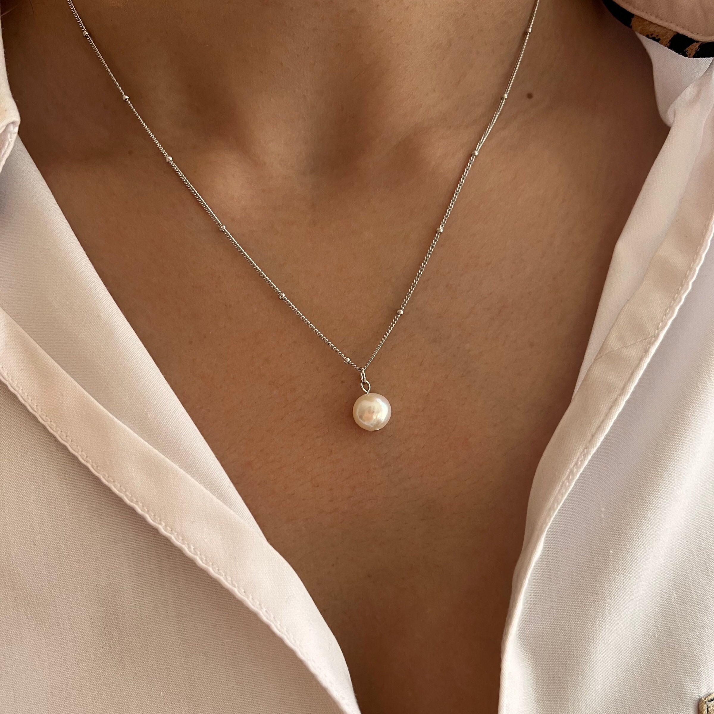 Pearl Necklace Sterling Silver 925/ 18 Carat Gold Plated / Freshwater Pearl  Necklace / Baroque Pearl Necklace / Ball Chain With Pearls Silver Gold -  Etsy Finland