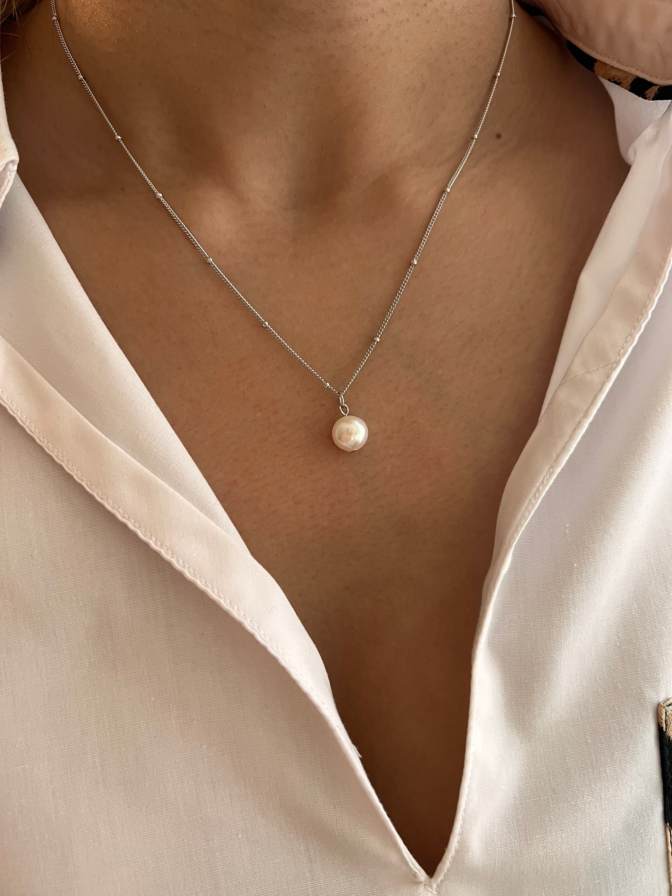 18 Ball Necklace Pearl - Baroque 925/ Necklace Silver Finland Pearls / With Silver Necklace Pearl Etsy Carat Pearl Gold Freshwater Gold Chain / Plated Sterling /