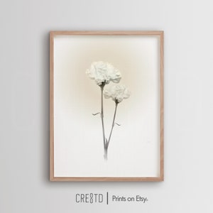 Wit beige anjer vintage bloemenprints kunst aan de muur, bloem afdrukbare muur kunst, eclectische muur kunst, Bohomodern muur print, bloem kunst aan de muur