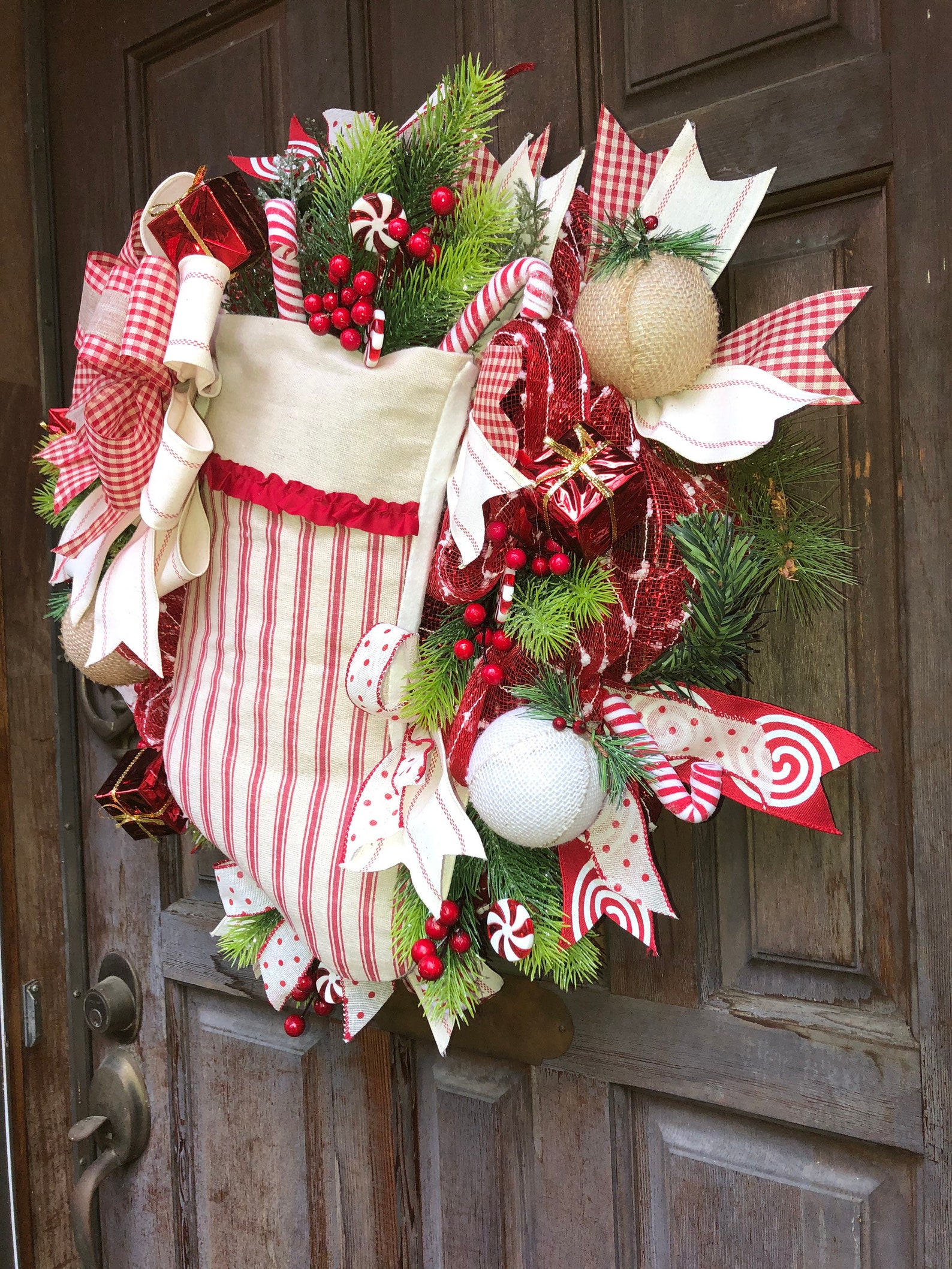 Christmas stocking front door wreath Etsy
