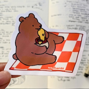 Picnic Bear 3&quot;x3&quot; Glossy Vinyl Sticker