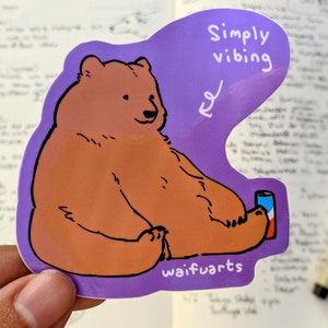 Just Vibing Bear 3&quot;x3&quot; Glossy Vinyl Sticker