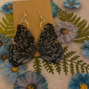 Large Spotted Butterfly Wing Earrings | Dangle Earrings | Statement Earrings | Handmade | Shrink Plastic Earrings