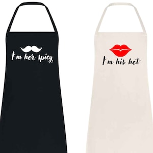 Couples Set of 2 Apron I&#39;m Her Spicy I&#39;m His Hot Aprons for Couples - Wedding Anniversary Gift, Mr & Mrs - Married Apron