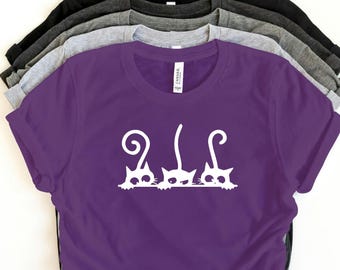 Three Black Cats T-Shirt – Funny Peeking Cat Graphic Tee – Minimalist Cat Lover Shirt