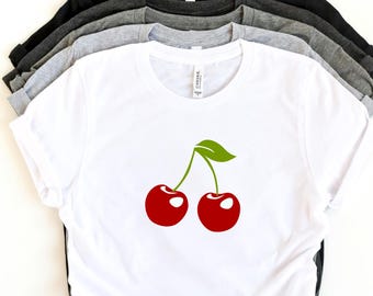 Cherry Graphic T-Shirt – Fruit Illustration Tee with Sweet Red Cherry Design – Soft Cotton Women's trendy summer t shirt