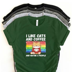 I Like Cats and Coffee and Maybe 3 People Shirt –Funny Introvert Cat Lover T-Shirt –Caffeine Cat Mom Tee–Sarcastic Pet Humor Gift Unisex Tee