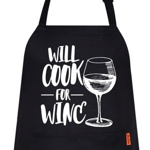 Will Cook For Wine Funny Apron For men Woman Novelty Chef Kitchen Aprons BBQ Housewarming Gift for Him Her Cooking Baking