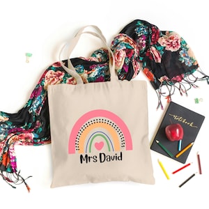 Teacher Gifts Teacher Bag Personalised Teacher Gift Tote Bag School Leaving Gift Teacher Appreciation Gift Rainbow Tote Bag, Custom tote bag