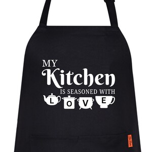 My Kitchen is Seasoned With Love Cooking Apron | Unisex Funny Apron for men women | Gift for Mom,Dad | Christmas Apron