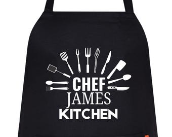 Delantal de chef personalizado, divertido delantal de barbacoa, ajustable con bolsillos