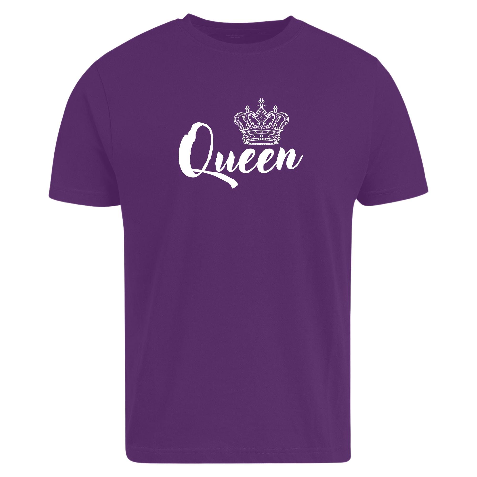Maglietta Donna Queen Con Corona Oro – Scollo A V 100% Cotone – Regalo Per La Tua Regina