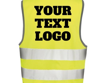 Custom Hi Vis Vest - Printed Personalised Custom Safety Vest - High Visibility Fluorescent Yellow Adult Safety Waistcoat With Your Text