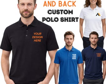 Polo con estampado personalizado en la parte delantera y trasera, camisa de algodón con texto o logotipo personalizado.
